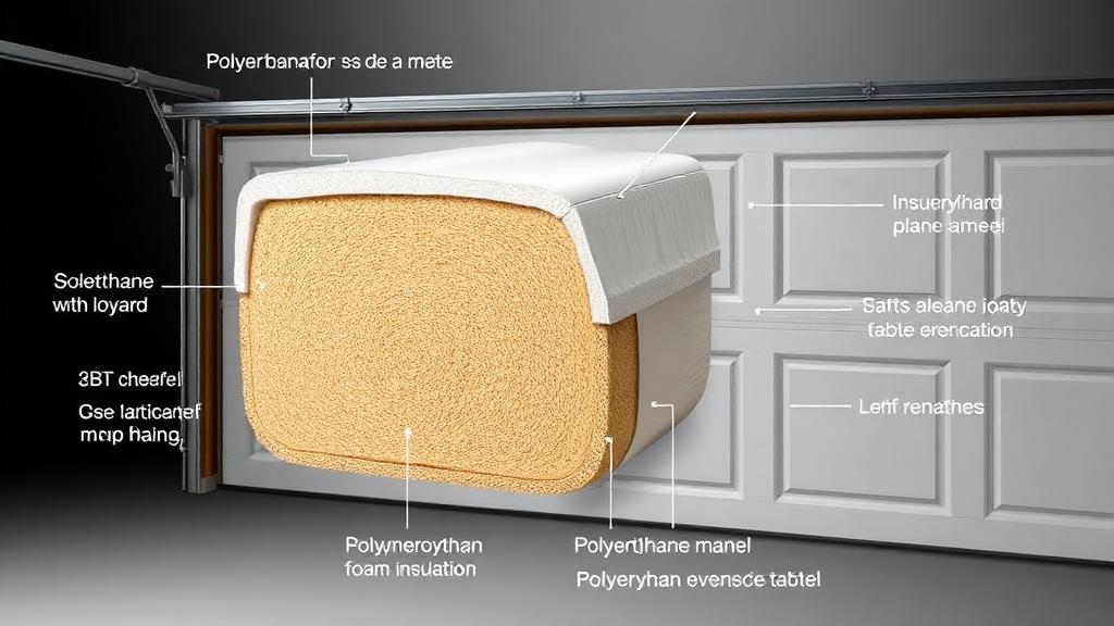 Cross-section view of insulated garage door panel showing polyurethane foam insulation layers